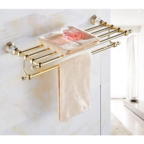 European crystal towel rack double layer gold plated towel rack towel rack bathroom glass shelf bathroom accessories