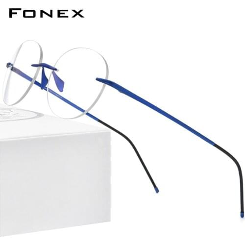 FONEX Titanium Eyeglasses Women 2020 New Rimless Prescription Round Glasses Men Frameless Myopia Optical Frame Eyewear 8563