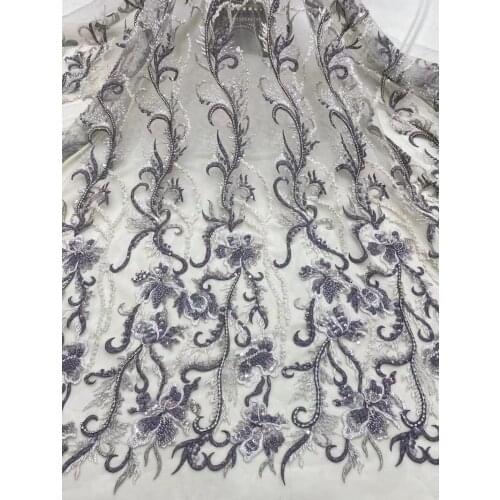 French Lace Fabric with Beads High quality Tulle Embroidered Lace Fabric for Nigerian Women Dress