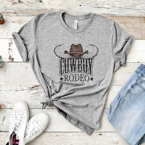 Hot Sale Cowboy Rodeo T-shirt Women Vintage Country Music Tops Western Style Unisex Outdoor Matching Tee Vacation Ladys Shirt