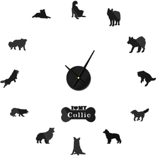 Border Scottish Sheepdog Dog Shepherd Collie Self Adhesive DIY 3D Wall Clock Art Scottish Dorm Room Decor Husband Gift Boss