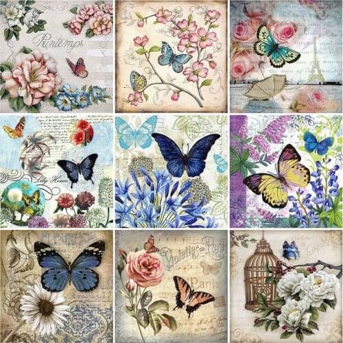HUACAN Diamond Painting Butterfly Animal Handicraft Picture Of Rhinestone Diamond Embroidery Flower Mosaic Text Decor For Home