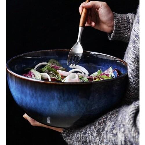2400ml Super big salad bowl ceramic blue porcelain dropping bowl wholesale tableware deep bowl deep blue big capacity bowl