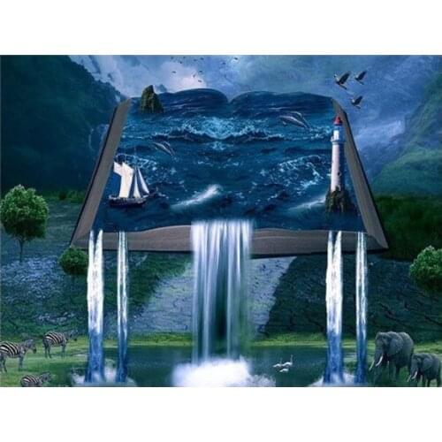 5d book diamond art painting sea landscape mosaic embroidery moon picture puzzle stones stickers home decor needlework craft diy