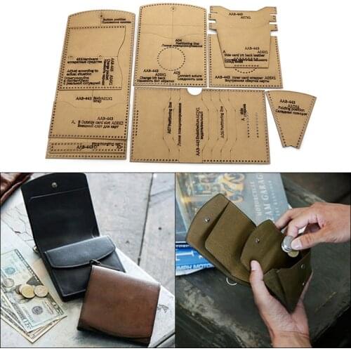 DIY handmade leather tools short wallet kraft paper template coin wallet mold sewing design drawings pattern