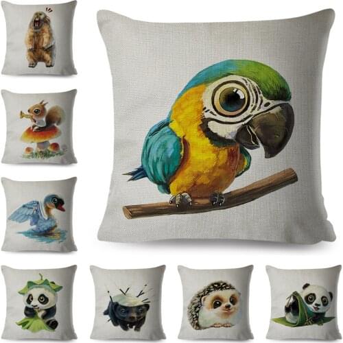 Cute Cartoon Parrot Panda Cushion Cover Decor Water Color Animal Pillowcase Polyester Pillow Case for Sofa Home Children Room