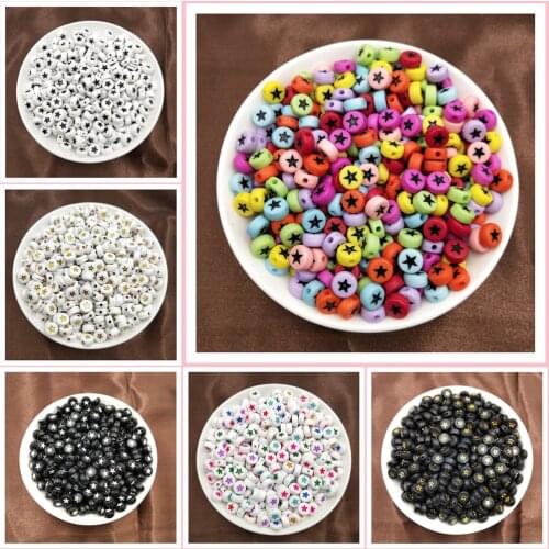 Multi Colorful Star Alphabet Round Flat Beads Acrylic Loose Spacer Beads for Jewelry Making DIY Supplies
