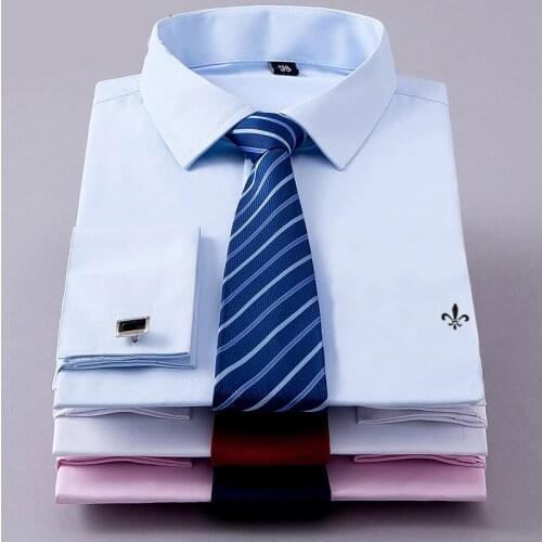 Recommend France Cufflink Men Dress Shirts Turndown Collar Breathable Slim Fit Dudalinas Party Wedding Male Tuxedo Shirts