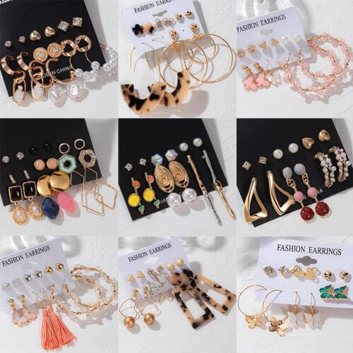 Womens Earrings Set Pearl Crystal Earrings For Women Bohemia Tassel Acrylic Earring Fashion Jewelry 2020 Trend Geometric Earing