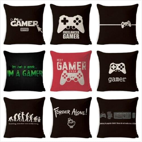 Game Cushion Cover Pillow Case Evolution Word Keyboard Handle Mouse Headset Throw Pillow Cover Gamer Chair Car Decor Pillowcases