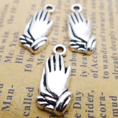 20PCS/Lot 9mm*20mm Antique Silver Color Hand Charm For Jewelry Making DIY Handmade Craft