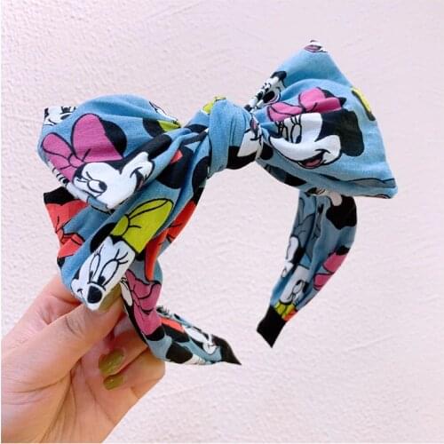 Disney ladies wild wide-sided double bow hair rope baby doll Minnie cartoon print headband girls hairpin head jewelry