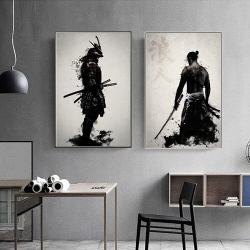 RELIABLI ART Samurai Watercolor Man Posters And Prints Canvas Painting Black And White Art Wall Pictures For Room NO FRAME