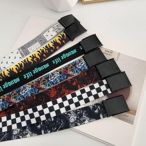 New Canvas Belts For Women Men Plaid Printing Metal Buckle Waist Strap Black White Jeans Trouser Students Youth Casual Waistband