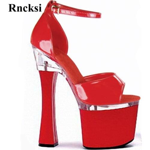 Rncksi Red Wedding Party Square Heels And Sexy Shoes Comfortable Women Sandals With Patform 18cm High Heels Pole Dance Sandals