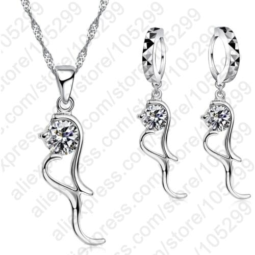 Retail/Wholesale New Handmade Bronze 925 Sterling Silver Pendant Necklace Earrings Cubic Zirconia Jewelry Sets Womens Gift