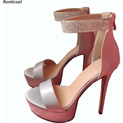 Ronticool Handmade Women Summer Sandals With Platform Stiletto Heels Open toe Gorgeous Silver Party Shoes Women US Size 5-20