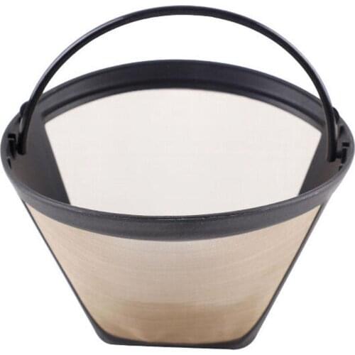 Steel Washable Handle Coffee Filter Reusable Coffee Filter Cone-Style Refillable Golden Tone Coffee Filters