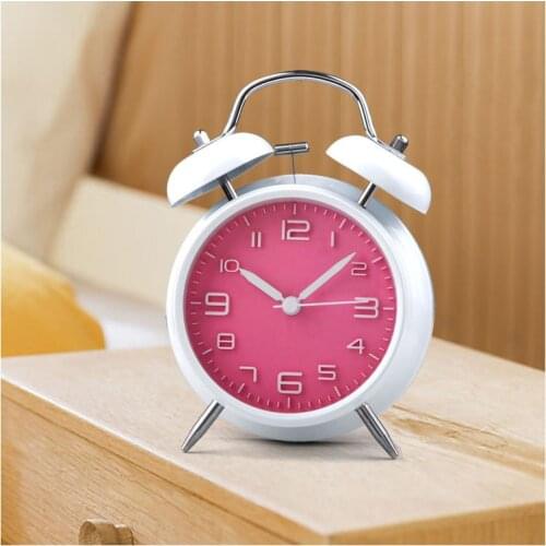 Non-ticking Ultra-quiet Classic Classical Traditional Table Desk Vintage Alarm Clock by Chime with Night light Green/PInk