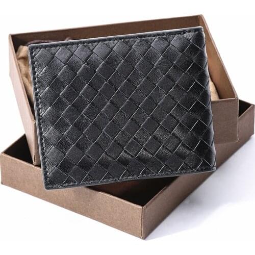Woven wallet mens short leather business youth manual folding wallet mens wallet
