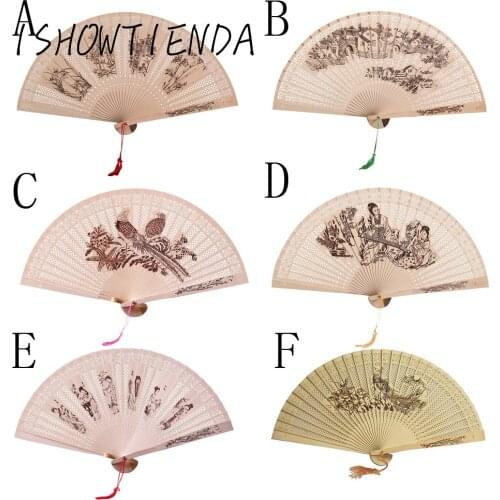 Chinese Traditional Hollow Fan Wooden Hand Made Chinese Style Hand Held Fan Bamboo Paper Folding Fan Decor