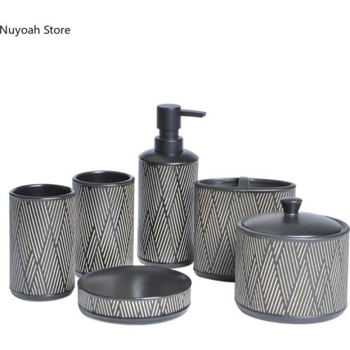 European-style Ceramic Bathroom Five-piece Bathroom Supplies Toothbrush Holder Mouthwash Cup Brushing Cup Bathroom Decoration