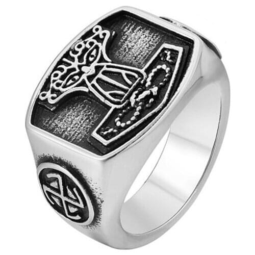 Viking hammer totem ring stainless steel Odin rune ring fashion accessories men and women ring Viking jewelry