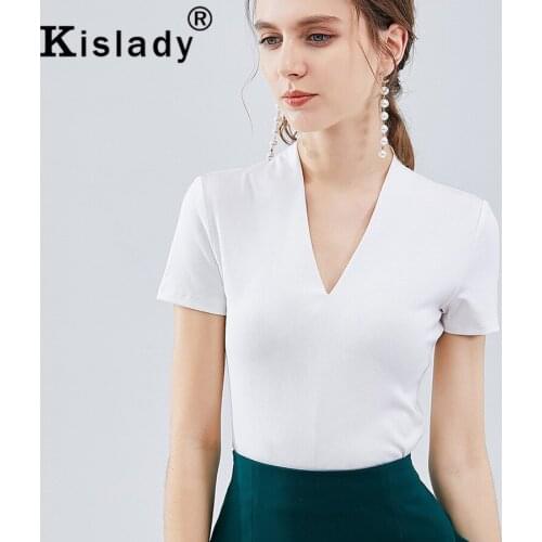 2020 New Spring Summer Fall Womens Gothic V-Neck Short Harajuku OL Plus Size Vintage T-Shirt Korean Fashion Slim Clothes