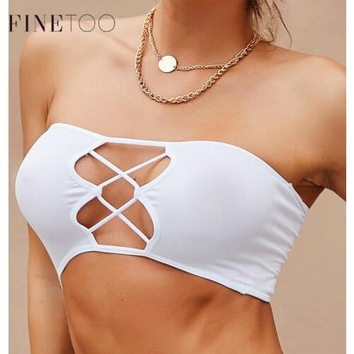 FINETOO Sexy Hollow Tube Tops Women Soft Bralette Strapless Tops Female Underwear Sexy Cross Strap Top Ladies Lingerie No Pad