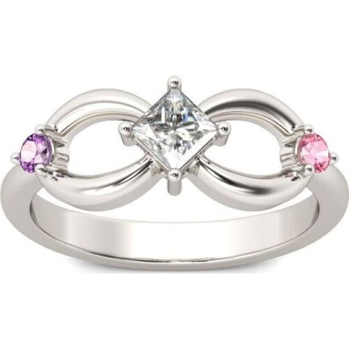 Hainon Cute Fashion Jewelry Infinity 8 Cross Rings For Women Square White Pink CZ Crystal Jewelry Silver Color Finger Ring Gifts