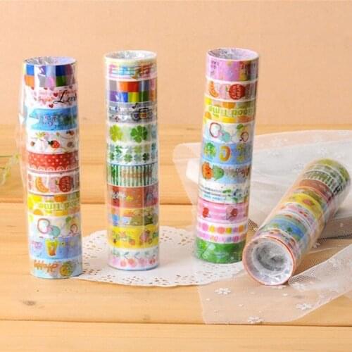 10 PCS 15mm DIY Sticky Adhesive Tape Kids Decorative Scrapbooking Cartoon Tape Office Stationery Gift Style Random