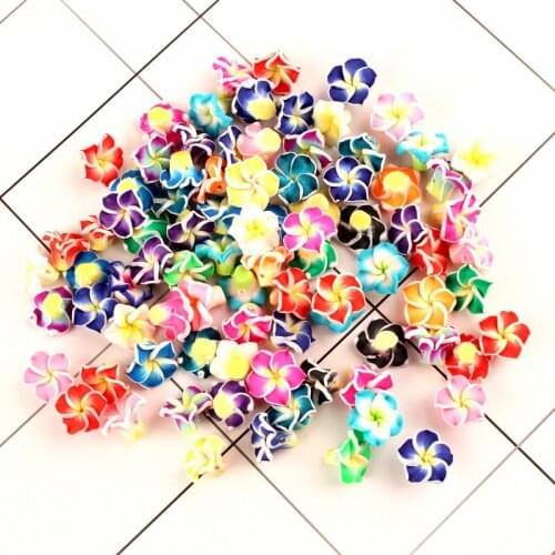 100pcs 14mm 3D Flower Spacer Beads Clay Charms have Holes For Jewelry Making DIY Handmade Accessories Home Crafts