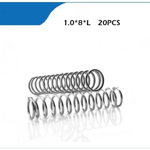 20pcs 1.0*8*L 304 stainless steel compression spring non-corrosive tension spring surface passivated extension springs