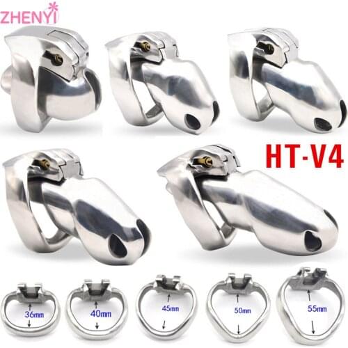 2021 HT-V4 Metal Chastity Device Stainless Steel Cock Cage Penis Ring Lock BDSM Bondage Gear Adult Erotic Sex Toys For Men