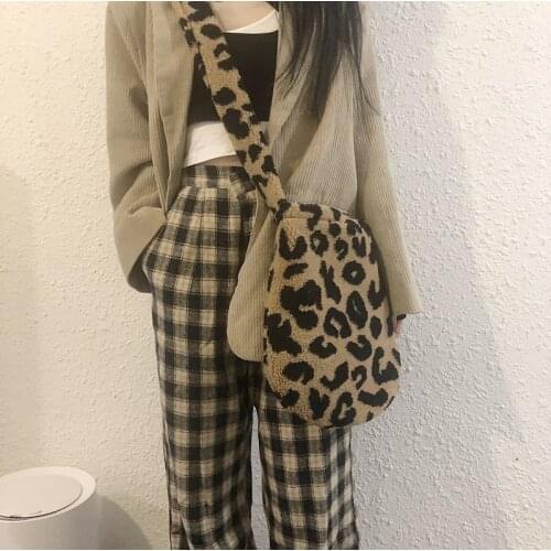 2021 Fashion Leopard Print Crossbody Bags for Women Autumn Winter Plush Soft Shoulder Messenger Bag Fluffy Handbags and Purses