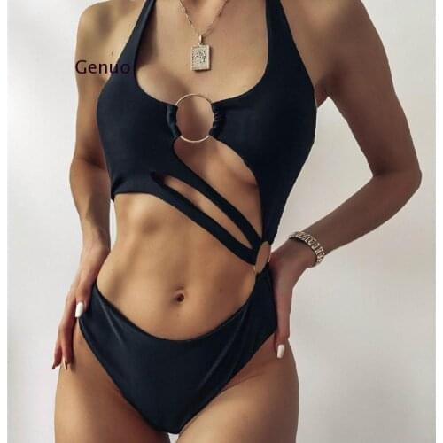 2021 Sexy Hollow Out Swimwear Women One Piece Swimsuit Female Halter Push Up Monokini Brazilian Bathing Suits Summer Beach Wear