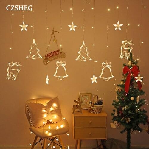 220V LED Star Moon Wish Ball Curtain Light Christmas Tree Garland String Fairy Lights Outdoor for Wedding Party Holiday Decor