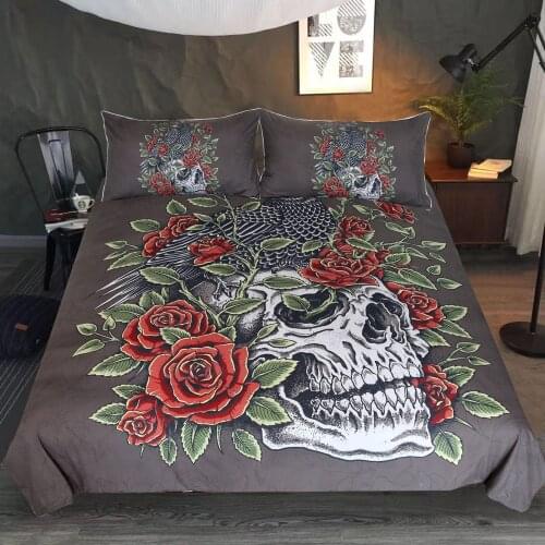 Skull Bird Pattern Home Textile Quilt Cover with 2 Pillowcase 3D Printing Fashion King Size Bedding 3 Pcs Set and Sheet