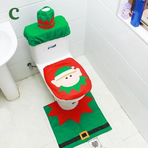 3PCS Christmas Toilet Seat & Cover Santa Claus Bathroom Mat Xmas Decor Cartoon Snowman Toilet Seat Cover Rug Bathroom Accessory