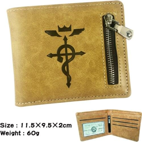 Anime Fullmetal Alchemist PU Wallet Leather Mens Zipper Poucht Casual Note Compartment Women Men Purse Credit Coin Photo Holder