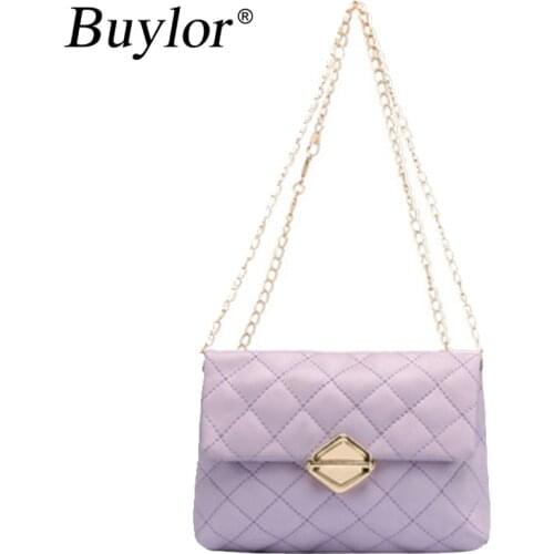 Buylor Embroidered Rhombus Thread Shoulder Bag Women Messenger PU Leather Crossbody Bags for Women 2021 Causal Trend Hand Bag