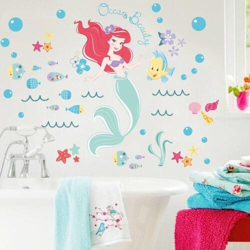 Children Kids Living Room Decoration Mermaid Ocean Beauty Fish Bubbles Art Vinyl Wall Stickers Wall Decal Mural Girls Room Decor