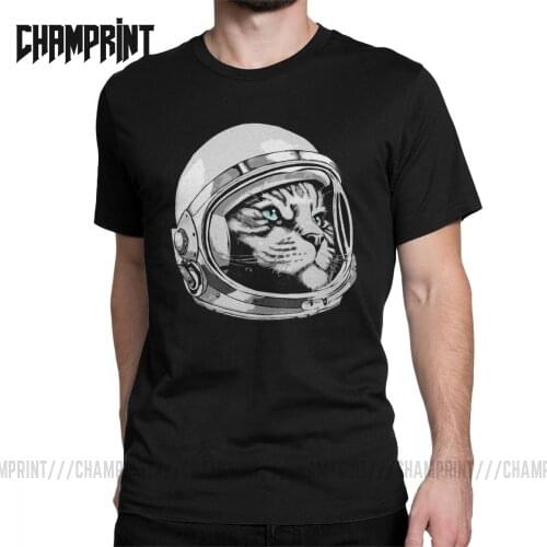 Space Cat T Shirt Men Cotton Vintage T-Shirt Space Stars Galaxy Sci Spacesuit Spaceman Astronaut Tees Short Sleeve 4XL 5XL