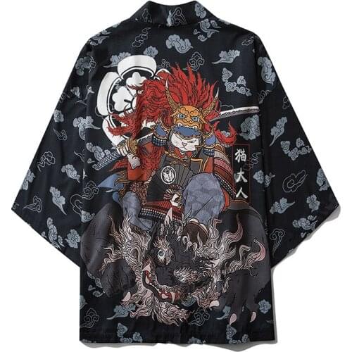 Japanese Style Cat Samurai Kimono Streetwear Men Women Cardigan Japan Harajuku Anime Robe Anime Clothes 2020 Summer