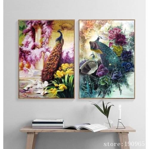 Classical animal forest peacock scenery canvas printings oil painting printed on cotton living room wall art decoration pictures
