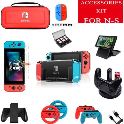 22 in 1 Switch Accessories Bundle for Nintendo Switch Case Screen Protector Joycon Grips Racing Wheels Controller Charge Dock