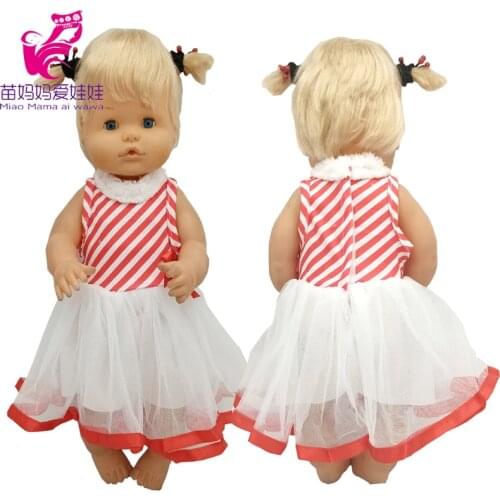 40cm Nenuco Doll Ropa Y Su Hermanita Red Stripe Lace Dress 43cm Baby Doll Clothes Children Gifts