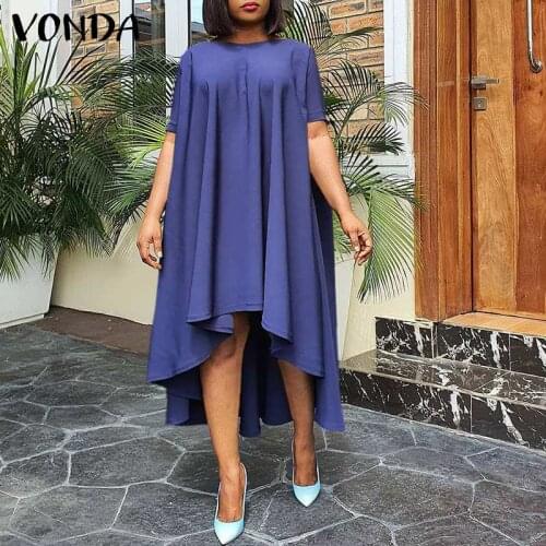 Summer A-line Dress VONDA 2021 Casual Irregular Hem Long Dresses Sexy Sleeveless O Neck Tank Dresses Asymmetric Vestido Oversize