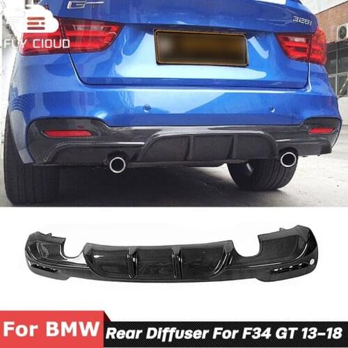Carbon Fiber Material Both Sides 2 Exhaust Pipes Bumper Lip Spoiler Rear Diffuser For BMW 3 Series F34 GT 320i Car 2013-2018