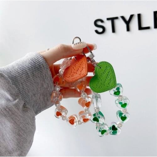 Fashion PU Heart-Shaped Beaded Keychain For Women Students Cute Car Bag Pendant Personalized Friend Couple Gift Key Ring